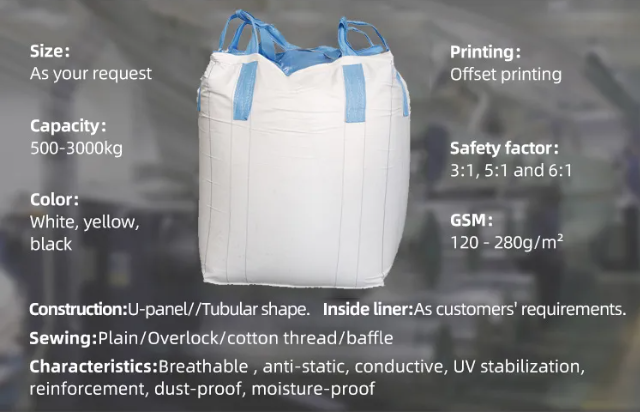 1000kg 1.5 ton PP Jumbo Bags Ton Bag Mining Packing Big Bag